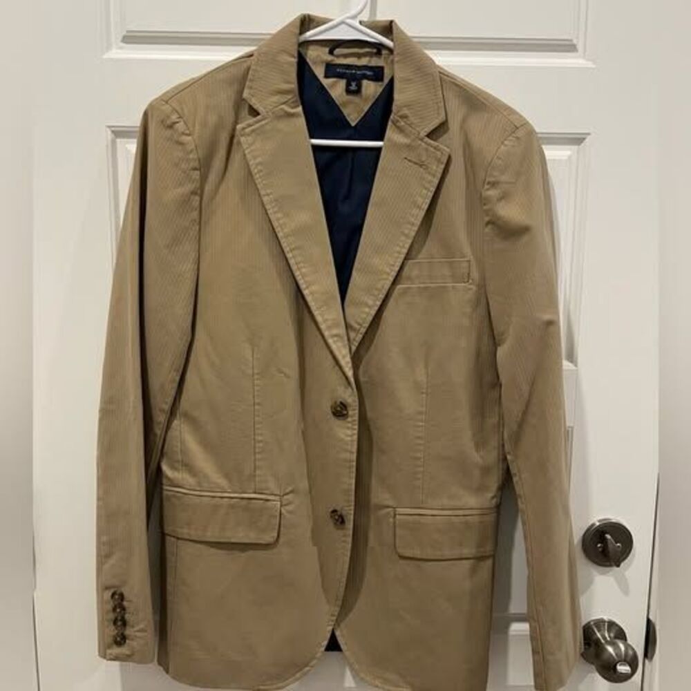 Tommy Hilfiger Men's Khaki Striped Long Sleeve Pockets 2 Button Blazer S/P 38